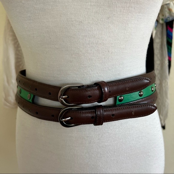 Oscar de la Renta Vintage Double Buckle Leather Belt , M - Picture 1 of 16
